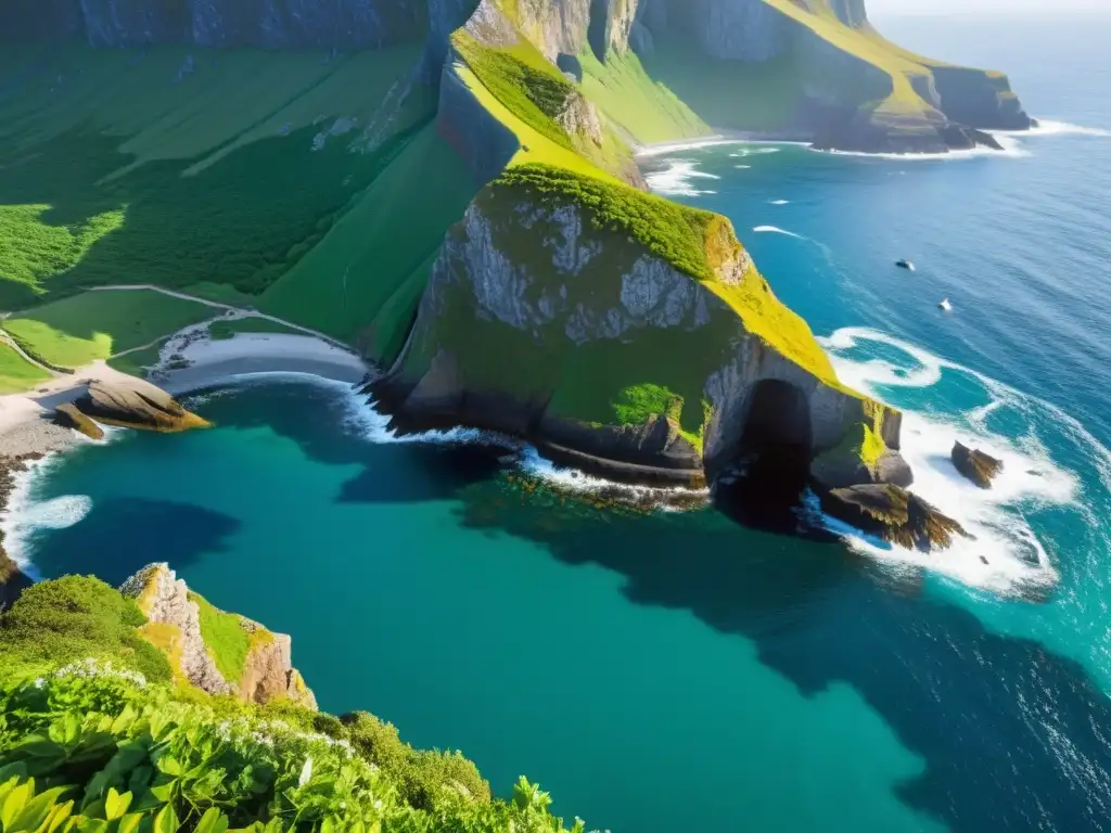 Acantilados de Sorlingas: Naturaleza salvaje y aves marinas Refugio de aves y naturaleza en las islas Sorlingas: acantilados, vegetación exuberante y aves marinas en un escenario natural impresionante