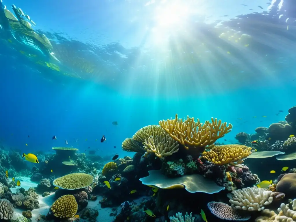 Arrecife de coral en alta definición: vida marina vibrante y colorida Dormir rodeado de vida marina en un vibrante arrecife de coral, con peces coloridos y tortugas en el agua cristalina