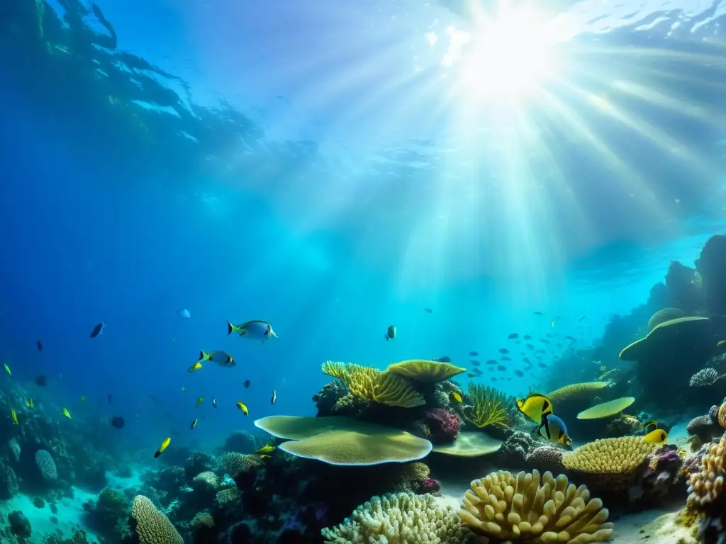 Arrecife de coral vibrante: vida marina en su esplendor Dormir rodeado de vida marina: Un vibrante arrecife de coral repleto de vida, con peces coloridos, anémonas y formaciones de coral