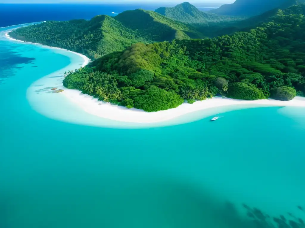 Seychelles: Paraíso natural en armonía Turismo responsable en Islas Seychelles: Vista aérea de aguas turquesas cristalinas, playas blancas y exuberantes bosques verdes, capturando la belleza natural de las islas