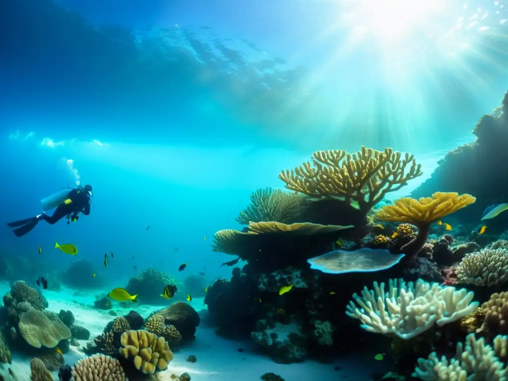 Maravillas submarinas: vida marina vibrante en aguas cristalinas Vibrante arrecife de coral y vida marina bajo aguas cristalinas de una isla