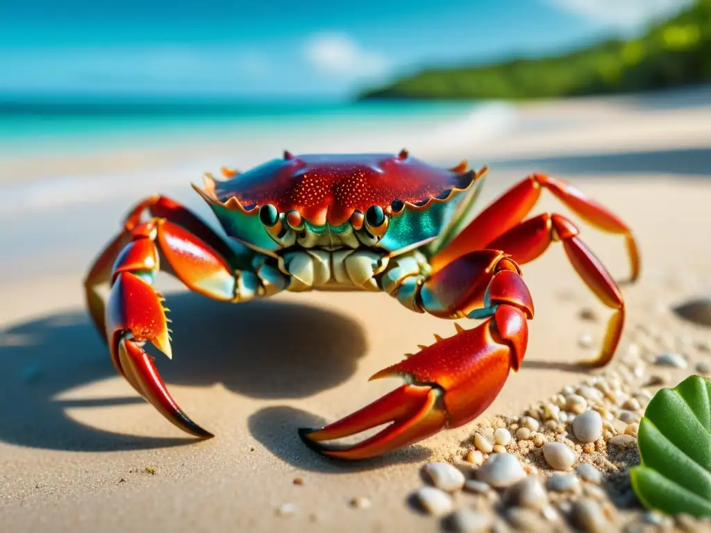 Cangrejo rojo de Christmas Island: detallado en 8k Vibrante cangrejo rojo en la orilla de Islas Christmas, con fauna única y exuberante naturaleza en el fondo