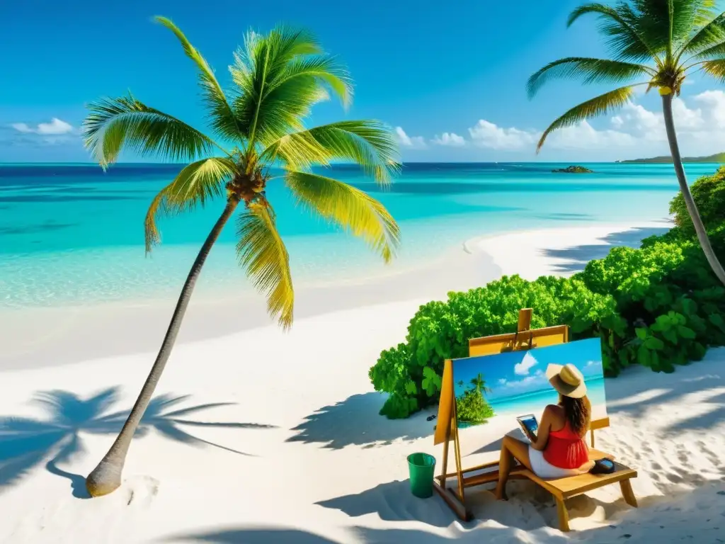 Isla tropical: Inspiración impresionista en paraíso Vibrante isla tropical con pintura impresionista, naturaleza exuberante y aguas cristalinas