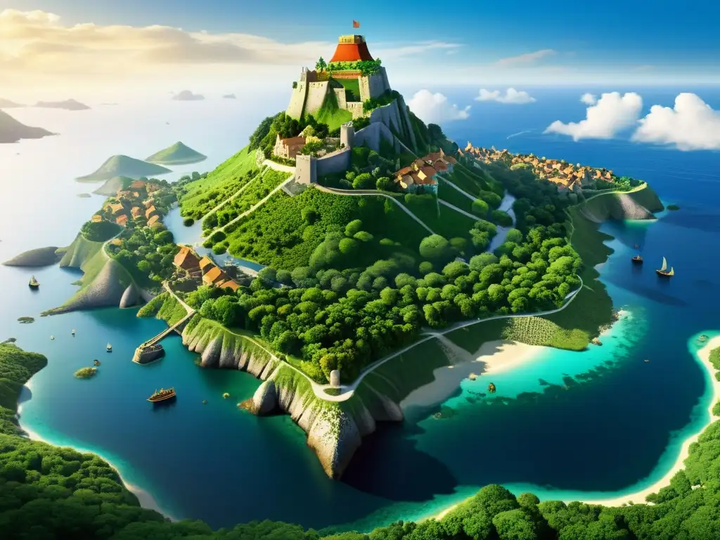 La asombrosa isla flotante de Laputa: una maravilla literaria Una visión impresionante de la isla flotante de Laputa, capturando la maravilla de la literatura fantástica en islas remotas