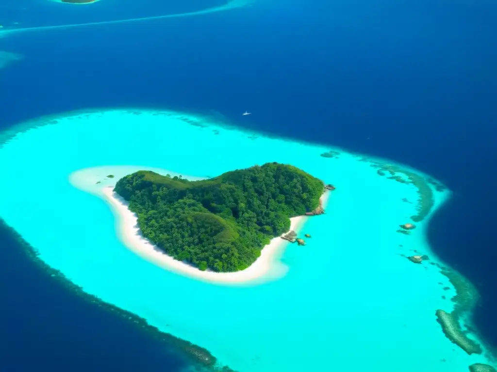Seychelles: aguas turquesas y arrecifes vibrantes Vista aérea de aguas turquesas cristalinas en Seychelles, con arrecifes de coral y exuberante vegetación