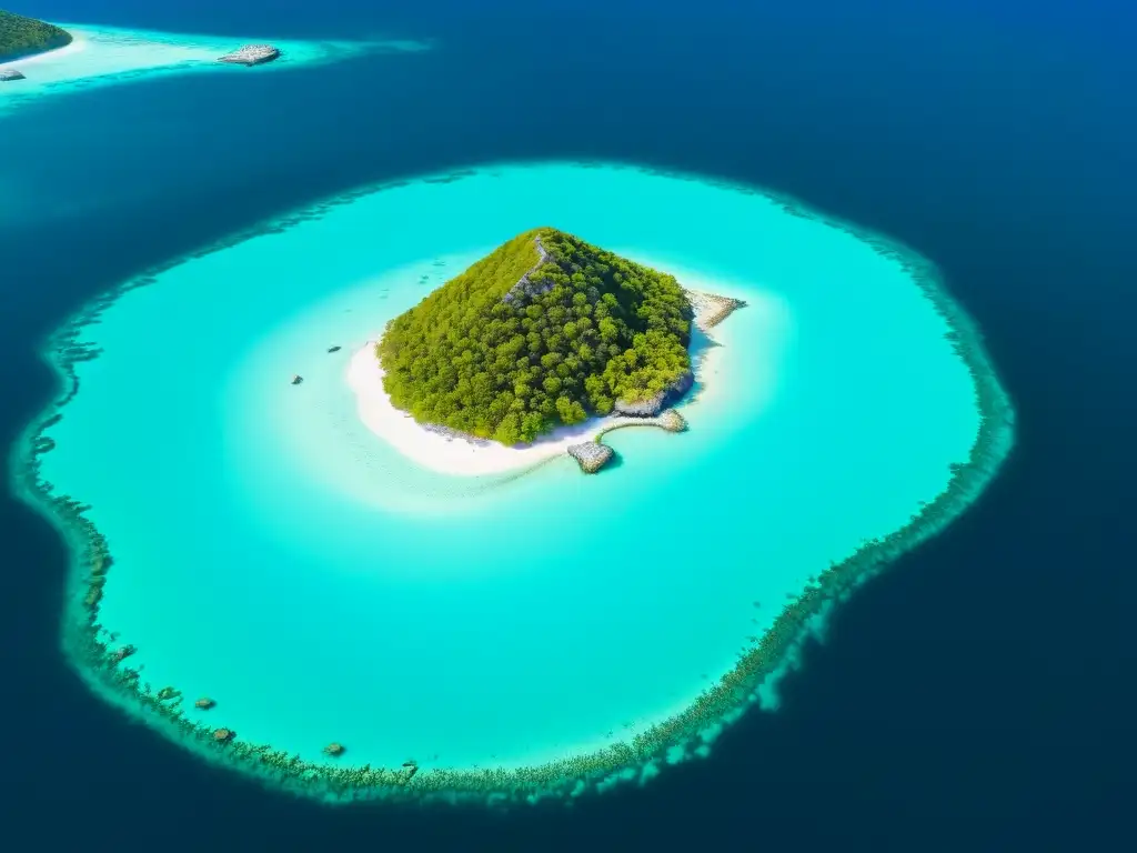 Isla virgen: belleza natural en dron Vista aérea asombrosa de una isla agreste rodeada de aguas turquesa, con un dron capturando su belleza natural