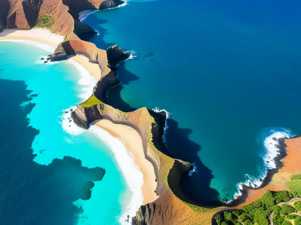 Acantilados impresionantes en Cabo Verde: Una vista aérea impactante Vista aérea impresionante de la áspera costa de Cabo Verde, con acantilados dramáticos y formaciones rocosas
