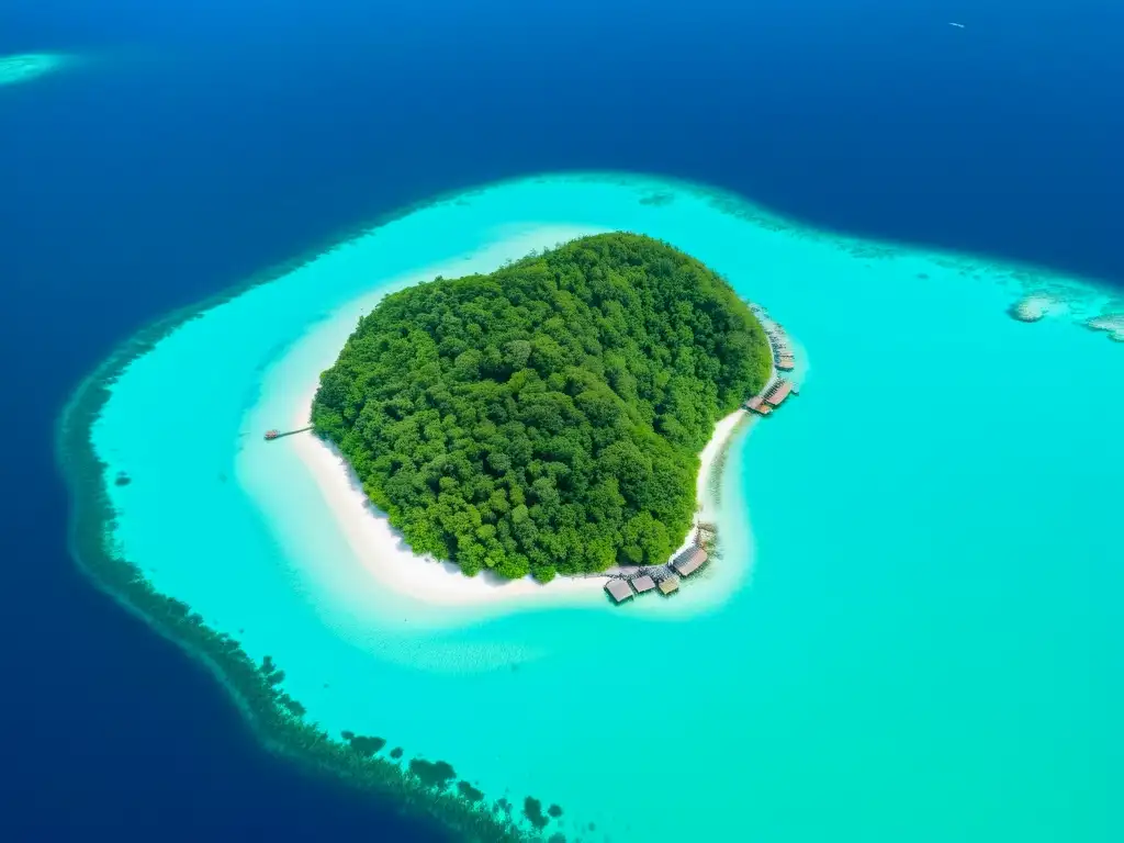 Armonía ancestral: isla remota, aguas turquesa y cultura indígena Vista aérea impresionante de una isla remota, con cultura indígena y exuberante naturaleza, promoviendo la conservación de islas remotas cultura