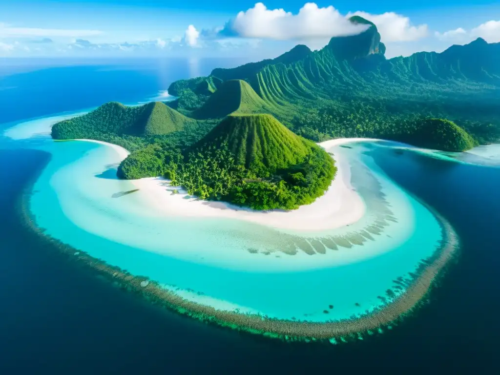 Paraíso intocado en Indonesia: isla tropical y aguas cristalinas Vista aérea impresionante de una isla remota e intacta en Indonesia, rodeada de aguas turquesa