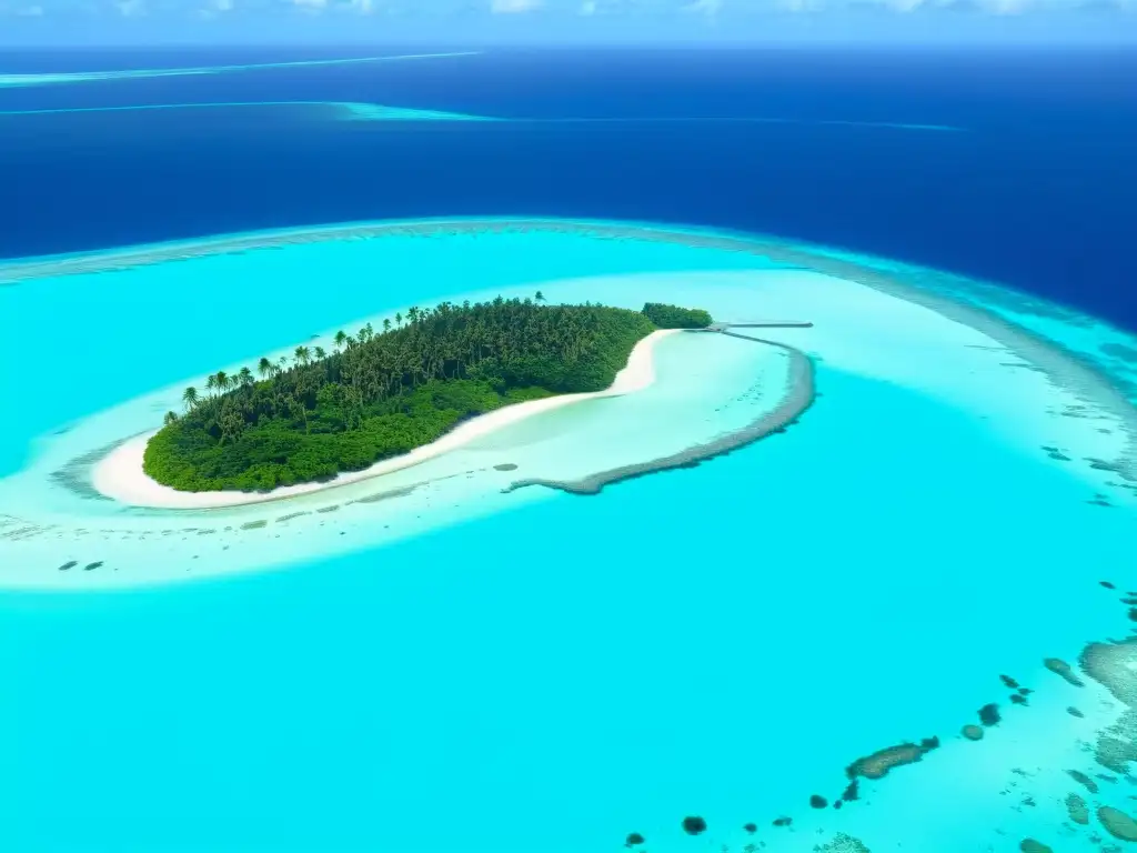 Espléndida belleza natural de Palmyra Atoll Vista aérea impresionante de Palmyra Atoll, con su exuberante vegetación y aguas turquesas cristalinas, destacando la belleza natural