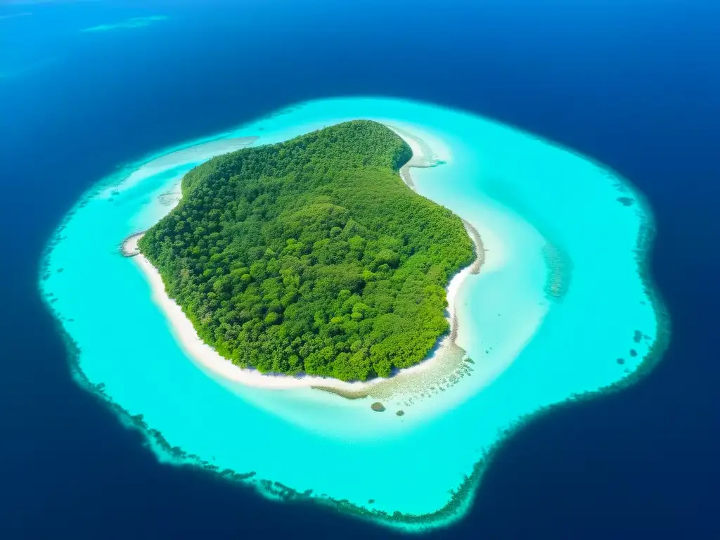 Paraíso natural: isla remota y arrecifes de coral en aguas turquesas Vista aérea de una isla remota con ecosistemas diversos y arrecifes de coral vibrantes, resaltando la importancia de la conservación en islas remotas