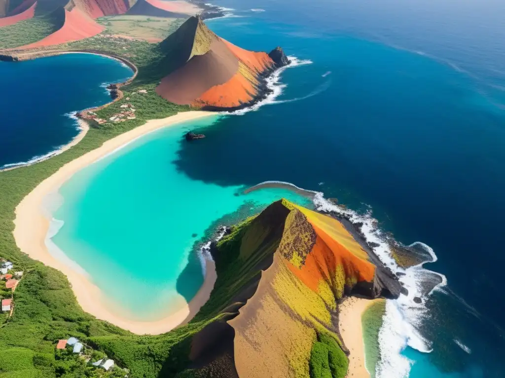 Vibrante cultura de Cabo Verde: música, danza y paisajes Vista aérea de las islas volcánicas de Cabo Verde con ritmos criollos en su vibrante escena cultural