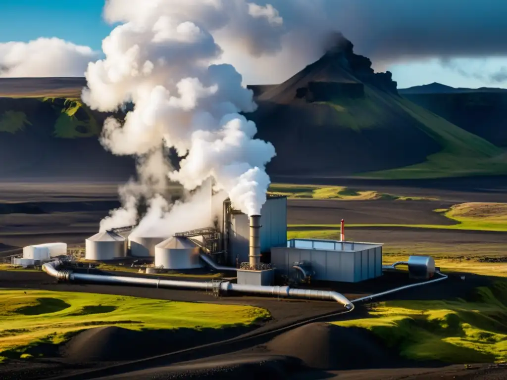 Planta geotérmica en Islandia: tecnología y naturaleza Vista impresionante de la tecnología sostenible en la conservación de Islandia, con la planta geotérmica y el paisaje natural