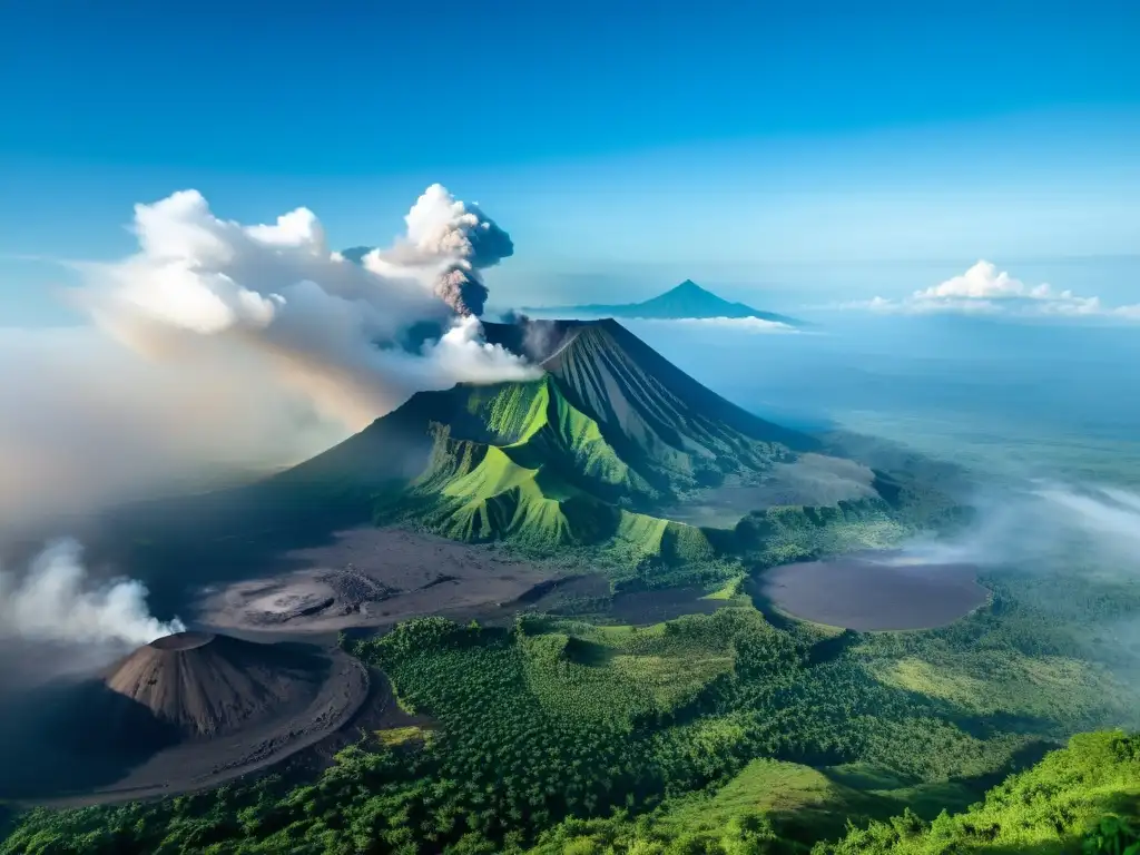 Karthala: Majestuosidad volcánica en Grande Comore Vista impresionante del volcán activo Karthala en Grande Comore, con su poder y grandeza volcánica, contrastando con la serenidad del entorno natural