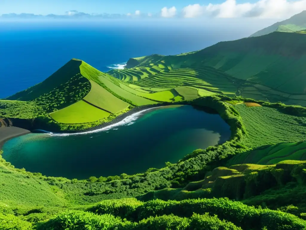 Espléndida vista panorámica de la exuberante belleza natural de las Azores Vista panorámica de la exuberante naturaleza de las Azores, resaltando la necesidad de restauración de ecosistemas en las islas