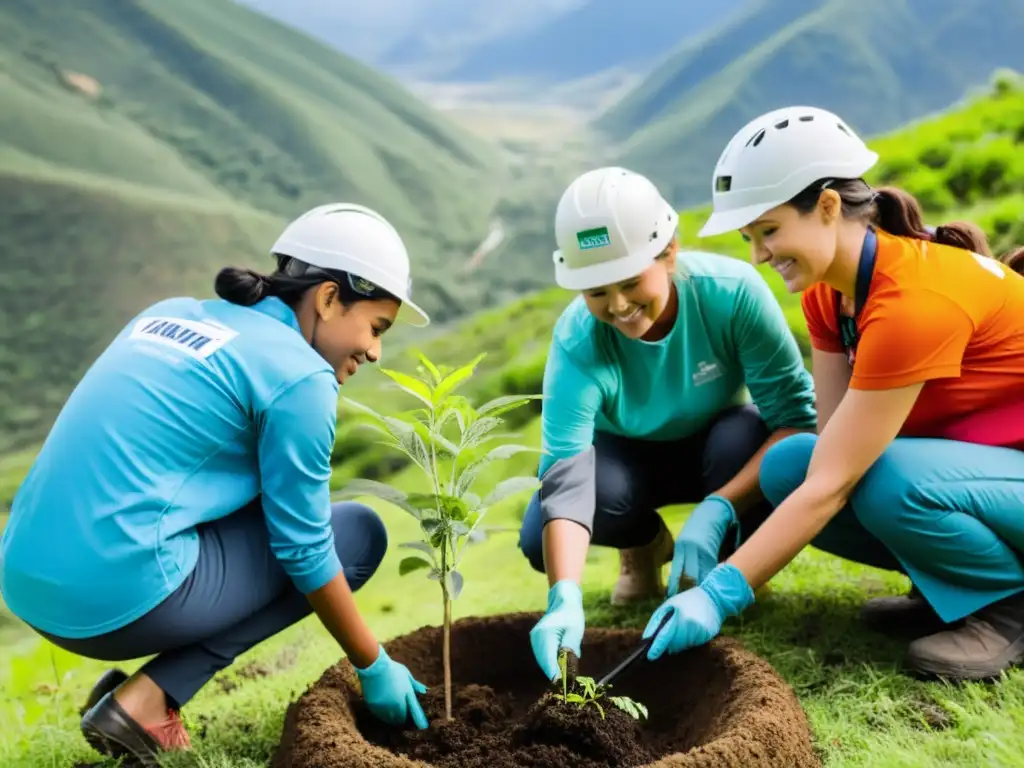 Reforestación innovadora en el valle verde de Islandia Voluntarios plantando árboles con tecnología sostenible en la conservación de Islandia